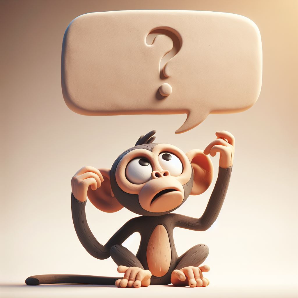 A monkey with a thought bubble above its head