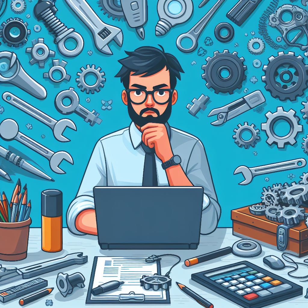 Software developer thinking in front of a laptop